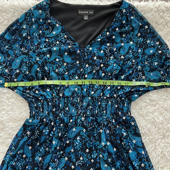 Harper 241 Blue Mid-Sleeve Dress Size Large Wedding Formal Paisley - Picture 12 of 15